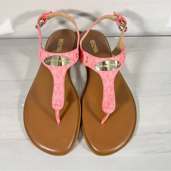 Michael Kors Plate Flat Thong Sandal Color Tea Rose Monogram Womens Size 8 - Picture 5 of 12